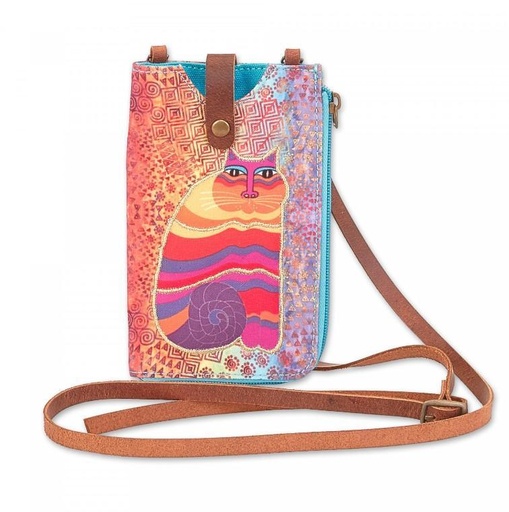 [LRB-8055-C] Rainbow Feline Phone Storage Crossbody Bag By Laurel Burch