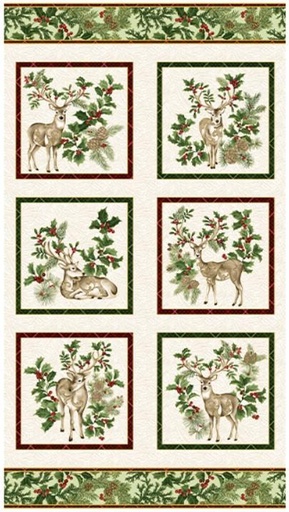 [BEN-16296M-07] Winter In The Pines Deer Panel Cream By Jackie Robinson For Benartex