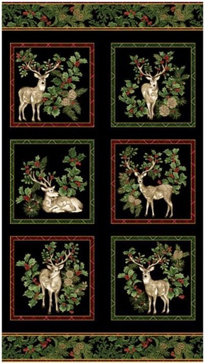 [BEN-16296M-12] Winter In The Pines Deer Panel Black By Jackie Robinson For Benartex