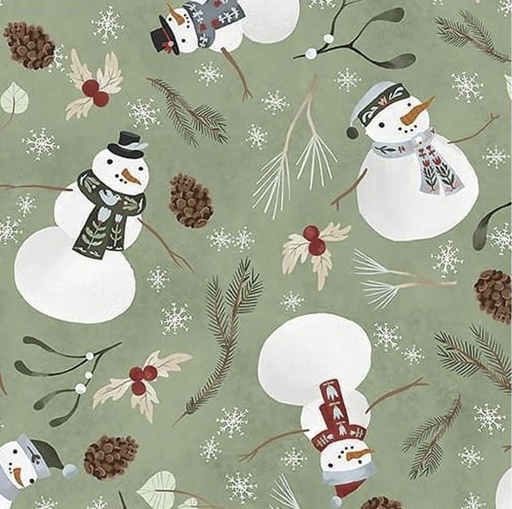 [BLAN-3360-60] Glad Tidings We Bring Tossed Snowmen Light Green By Laura Konyndyk For Blank Quilting