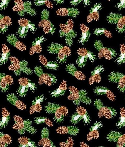 [WP-33893-972] Cardinal Cozy Pinecone Toss Black By Nancy Mink For Wilmington Prints