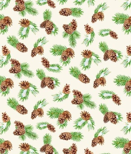 [WP-33893-172] Cardinal Cozy Pinecone Toss Cream By Nancy Mink For Wilmington Prints