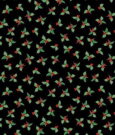 [WP-33894-973] Cardinal Cozy Holly Toss Black By Nancy Mink For Wilmington Prints