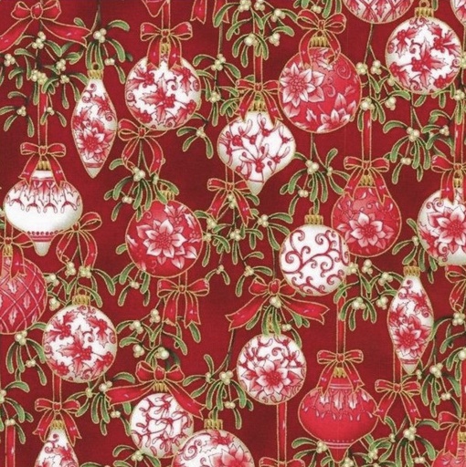 [KAF-22287-113] Holiday Flourish-Festive Finery Ornaments Cranberry From Robert Kaufman 