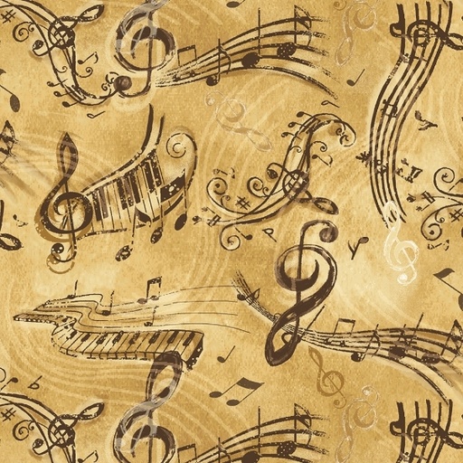 [TTR-3092-TAN] Sonata Vintage Music Notes Tan from Timeless Treasures Fabrics