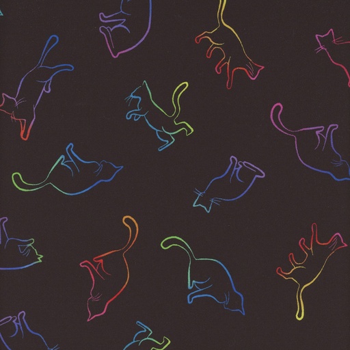 [TTR-3034-BLK] Wildcat Rainbow Outline Cats Black from Timeless Treasures