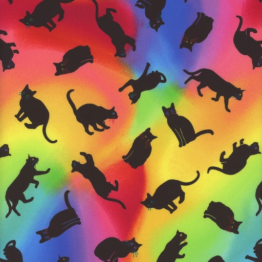 [TTR-3033-RAINBOW] Wildcat Tossed Black Cats designed by Chong A Hwang for Timeless Treasures