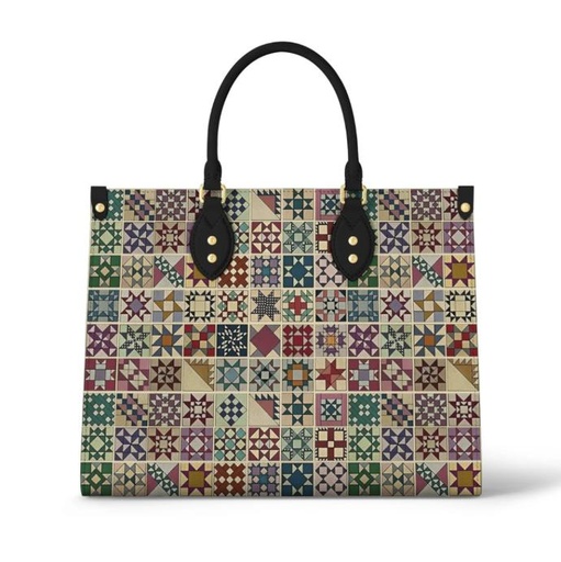 [SNF-WHTBRWNQB] Vintage Quilt Blocks Bag Brown