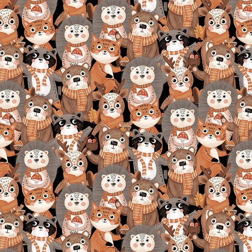 [BLAN-3484-93] Cheerful Cheeks Packed Critters Willow Grey by Lena Anisimova for Blank Quilting