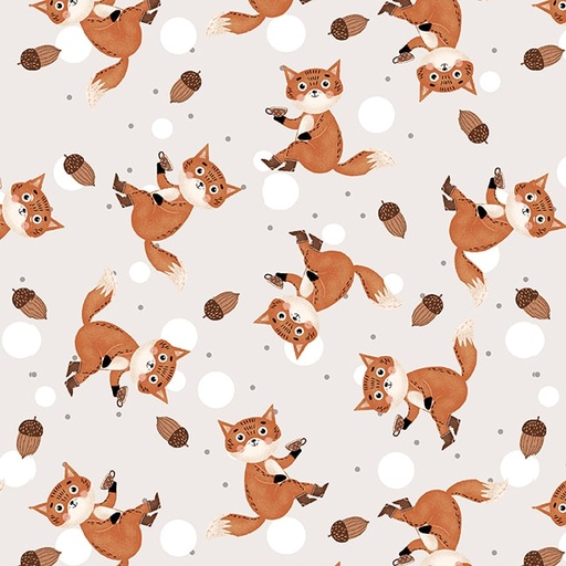 [BLAN-3485-44] Cheerful Cheeks Tossed Foxes Ecru by Lena Anisimova for Blank Quilting