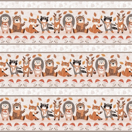 [BLAN-3490-45] Cheerful Cheeks Border Stripe Light Taupe by Lena Anisimova for Blank Quilting