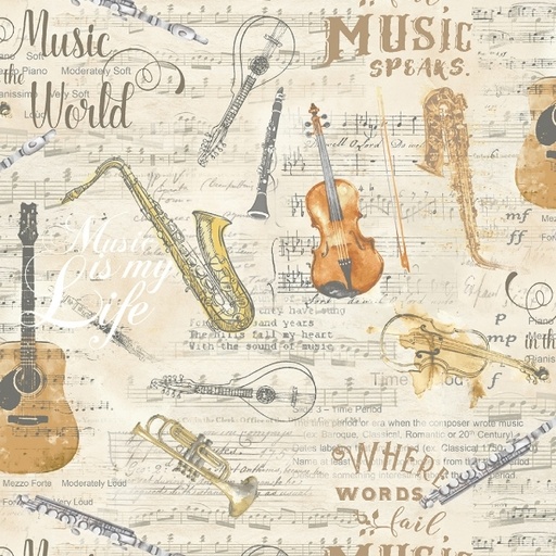 [TTR-3091-ANTIQUE] Sonata Antique Instruments & Sheet Music from Timeless Treasures Fabric