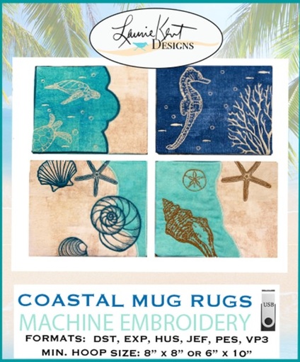 [LKD-528243-221] Coastal Mug Rugs Volume 1 Machine Embroidery Pattern by Laurie Kent