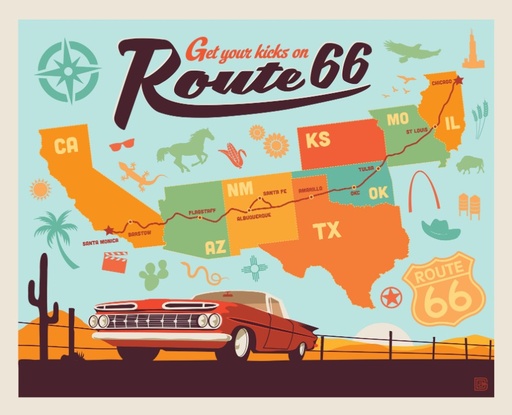 [RB-15017-PANEL] Route 66 Get Your Kicks on Route 66 Map Panel by Anderson Design Group for Riley Blake Designs