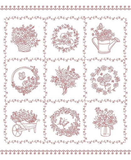 [TTR-3100Panel] Garden Redwork Panel from Timeless Treasures