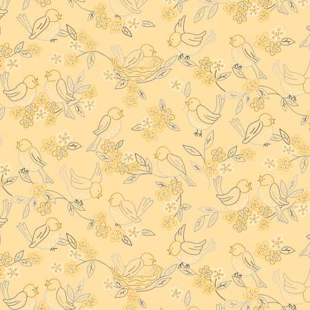 [MB-BirdsBeesYellowB] Birds and Bees Yellow Birds from Marcus Fabrics