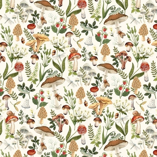 [NOR-27510-11] Wild Harvest Mushrooms Cream by Deborah Edwards for Northcott Fabrics