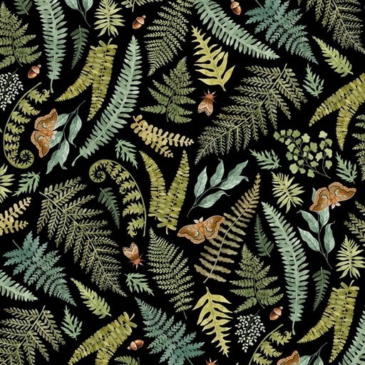 [NOR-27511-99] Wild Harvest Large Ferns Black by Deborah Edwards for Northcott Fabrics