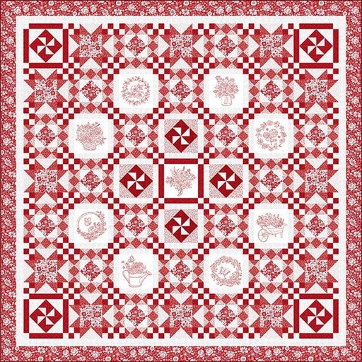 [PP-GardenRedworkQuil] Garden Redwork Quilt Kit from Timeless Treasures