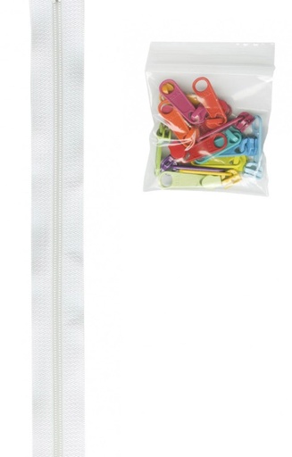[BAN-ZIPYD-100MUL] Four Yards of 16mm #4.5 White Zipper Chain with Extra-Large Coordinated Rainbow Zipper Pulls