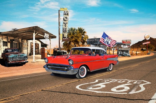 [HOF-5413-339] On The Road Again 57 Chevy Panel from Hoffman Fabrics
