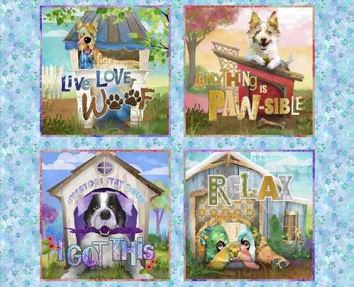 [3W-22348-PNL] Raise the Woof Doghouse Panel by Connie Haley for 3 Wishes Fabric