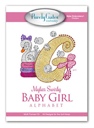 [PGD-MS-BGA] Mylar Swirly Baby Girl Alphabet Mylar Embroidery Designs from Purely Gates