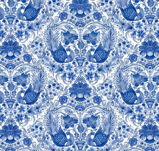 [PB-5568-WB] Porcelaina Symmetrical Birds Blue 108" Wideback by Geetanjali Behera for P&B Textiles