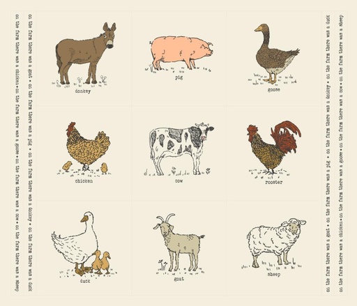 [MOD-20908-12] Farmstead On the Farm Porcelain Block Panel by Stacy Iest Hsu for Moda Fabrics