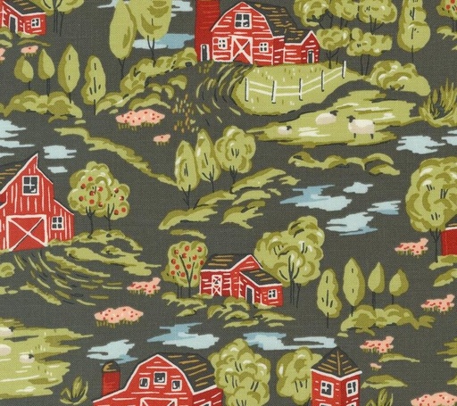 [MOD-20901-16] Farmstead Vintage Farm Scene Charcoal by Stacy Iest Hsu for Moda Fabrics