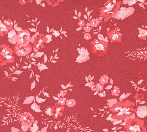 [MOD-3050-17] Hollyhocks and Roses English Rose Geranium Red by Bunny Hill Designs for Moda Fabrics