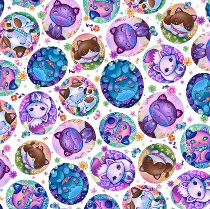 [PB-5608-W] Crazy Kitties Tossed Framed Kitties White
