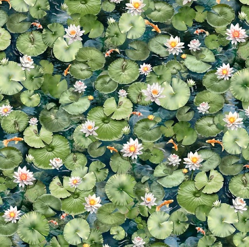 [PB-5633-MU] Koi Pond Lily Pads Blue by Clint Eagar for P&B Textiles