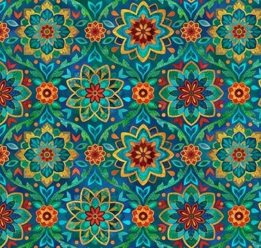 [NOR-27779-48] Boho Blooms Medallions Navy by Deborah Edwards for Northcott Fabrics