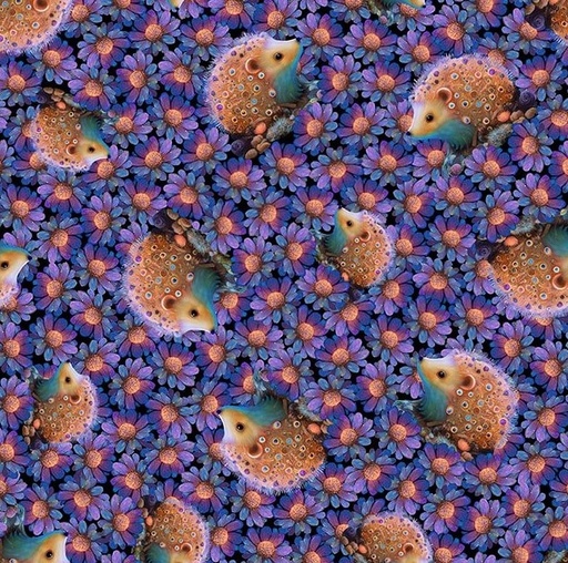 [BLAN-3551-55] Night Garden Purple Hedgehogs by JK Stewart for Blank Quilting
