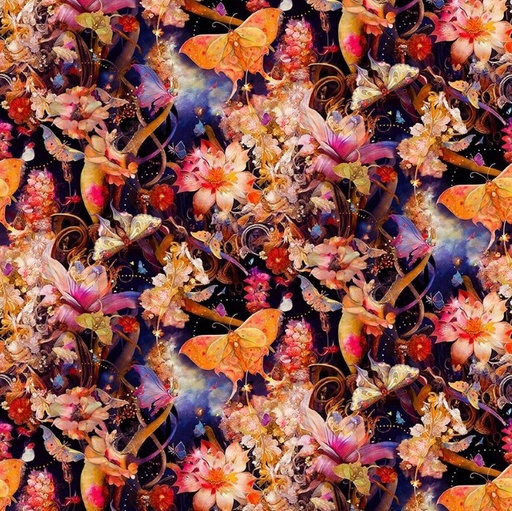 [BLAN-3555-22] Night Garden Flowers & Butterflies Pink by JK Stewart for Blank Quilting
