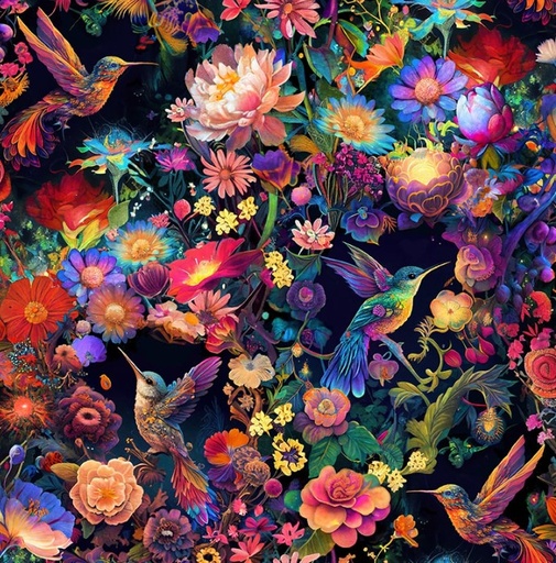 [BLAN-3550-99] Night Garden Hummingbirds Black by JK Stewart for Blank Quilting