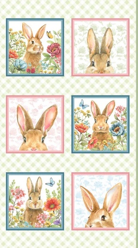 [PB-5658-PA] Bunnies & Blooms Bunny Block Panel by Leslie Trimbach for P&B Textiles