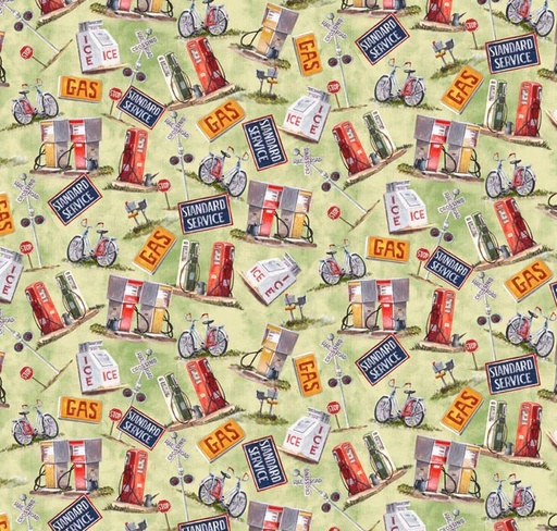 [PB-5678-LG] Hometown Tossed Icons Green by Luke Buck for P&B Textiles