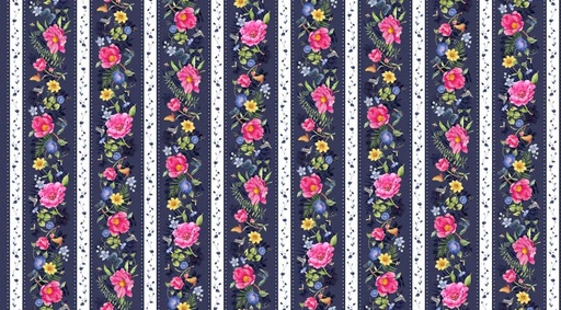 [PB-5641-MU] Indigo Song Floral Border Blue by Lynam Clough for P&B Textiles