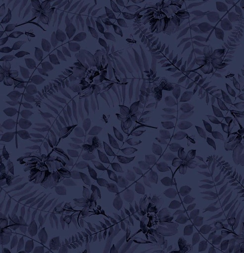[PB-5644-N] Indigo Songs Leaves Navy by Lynam Clough for P&B Textiles