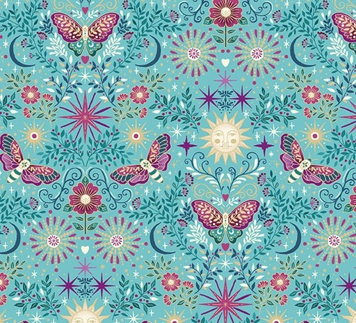 [AND-072-T] Luna Night Garden Teal by Makower UK for Andover Fabrics