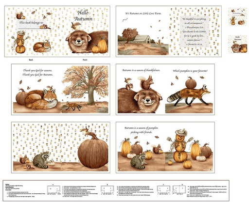 [HG-1415P-33] Little Readers 5 Hello Autumn Book Panel by Dawn Rosengren for Henry Glass