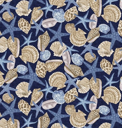 [BLAN-1366-77] Cobalt Seas Packed Shells Navy by Andrea Tachiera for Henry Glass