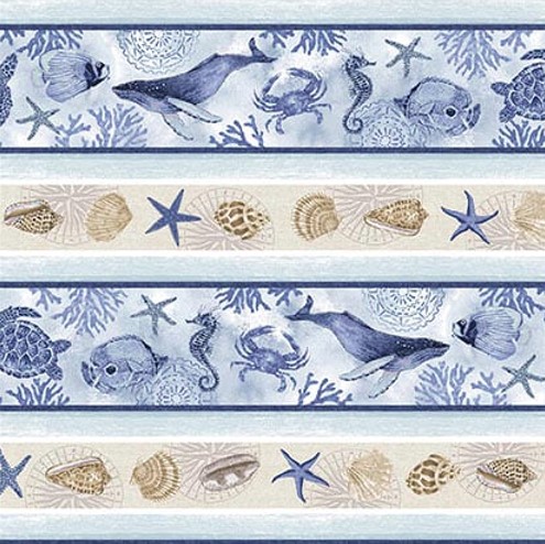 [HG-1371-14] Cobalt Seas Novelty Coastal Stripe Multi by Andrea Tachiera for Henry Glass