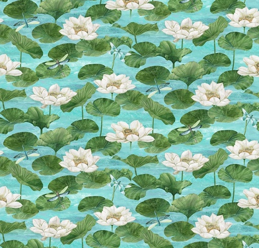 [NOR-27208-68] Tranquil Waters Water Lilies Turquoise by Deborah Edwards for Northcott Fabrics