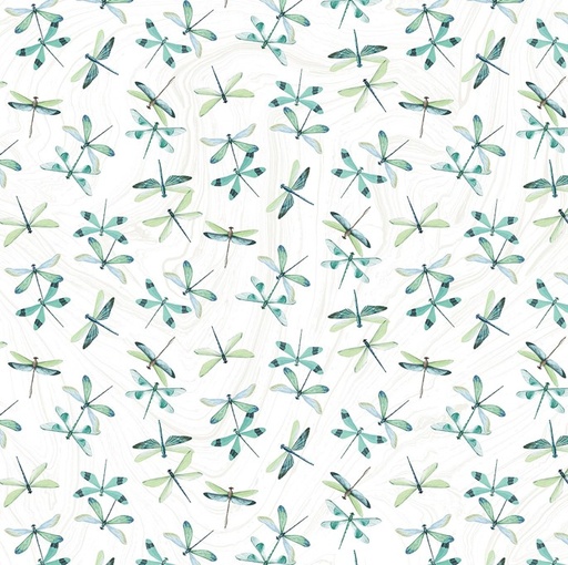 [NOR-27209-10] Tranquil Waters Dragonflies White by Deborah Edwards for Northcott Fabrics