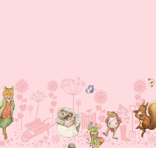 [RB-15867-PINK] Peter Rabbit & Friends Border Print Pink by Beatrix Potter for Riley Blake Designs