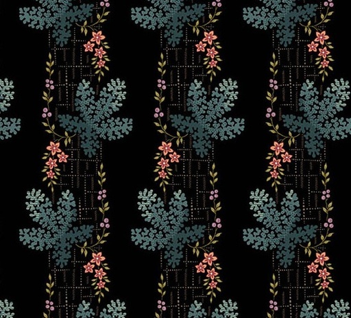 [AND-1374-K] Dahlia Tree Moss Midnight by Laundry Basket Quilts for Andover Fabrics