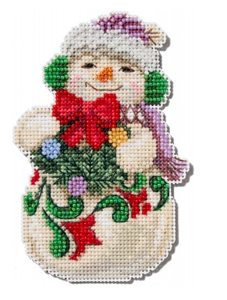 [WIC-JS20-2412] Snowman with Earmuffs Beaded Embroidery from Jim Shore